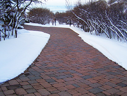 A heated brick paver driveway.