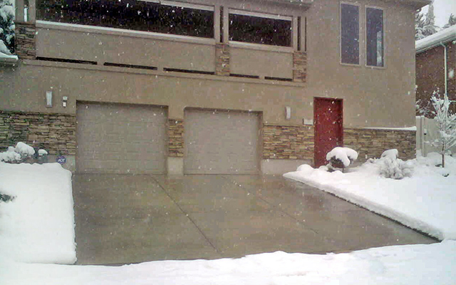 A heated driveway after a snowstorm.