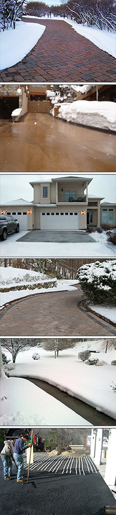 Photos of a variety of snow melting systems.